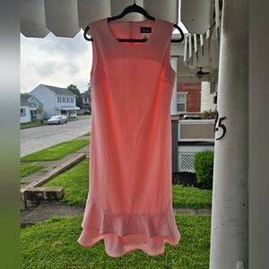 Vtg 1980's Jemma Coral Pink Ruffled Hem Dress Sleeveless Size 10 Made In The USA